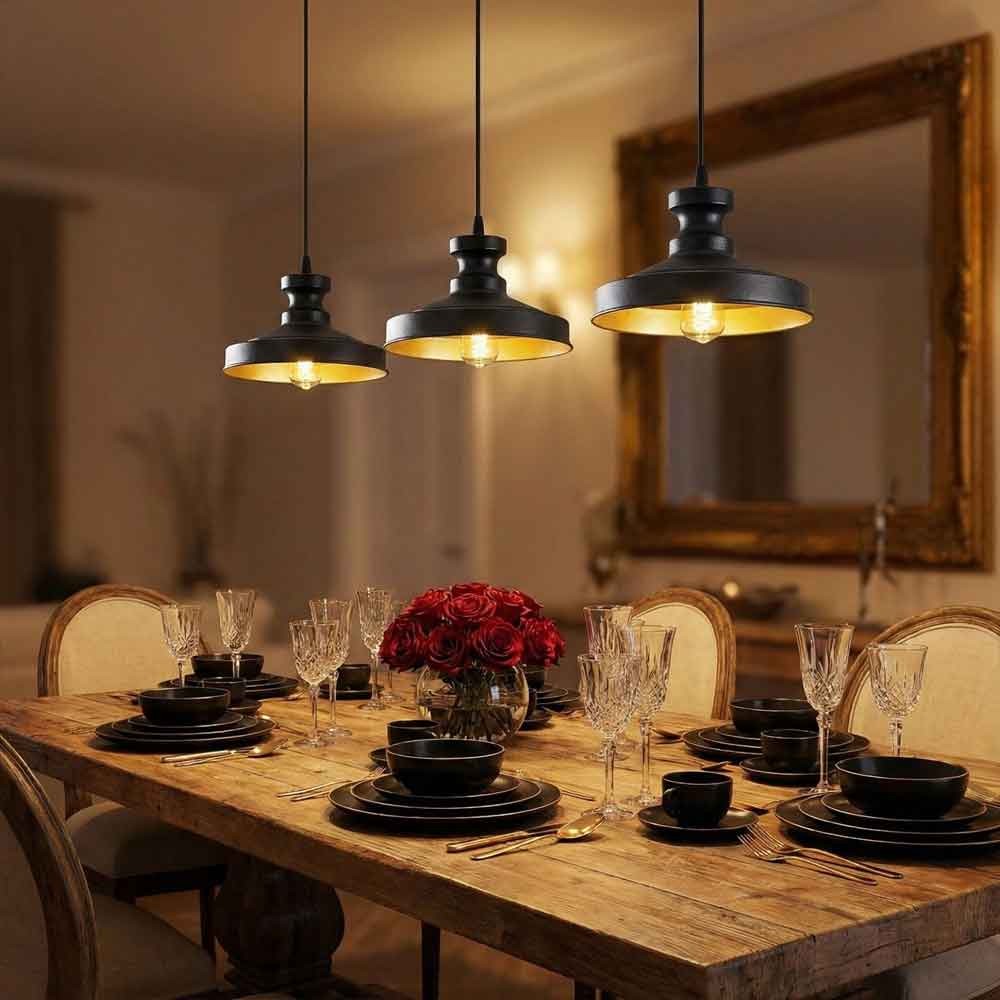 Berceste 3 Lights Vintage Metal Ceiling Pendant Light in Black
