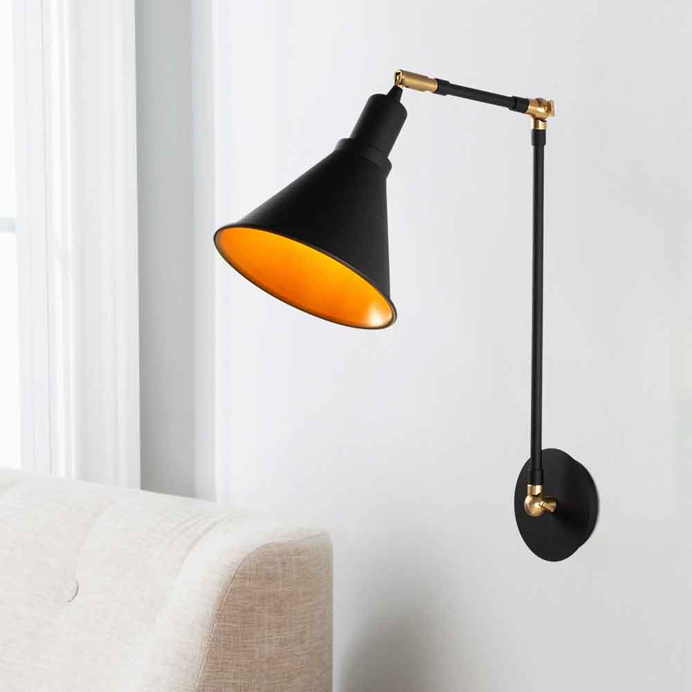 Berceste Adjustable Barn Shade Metal Wall Lamp in Black