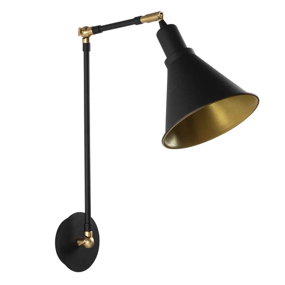 Berceste Adjustable Barn Shade Metal Wall Lamp in Black