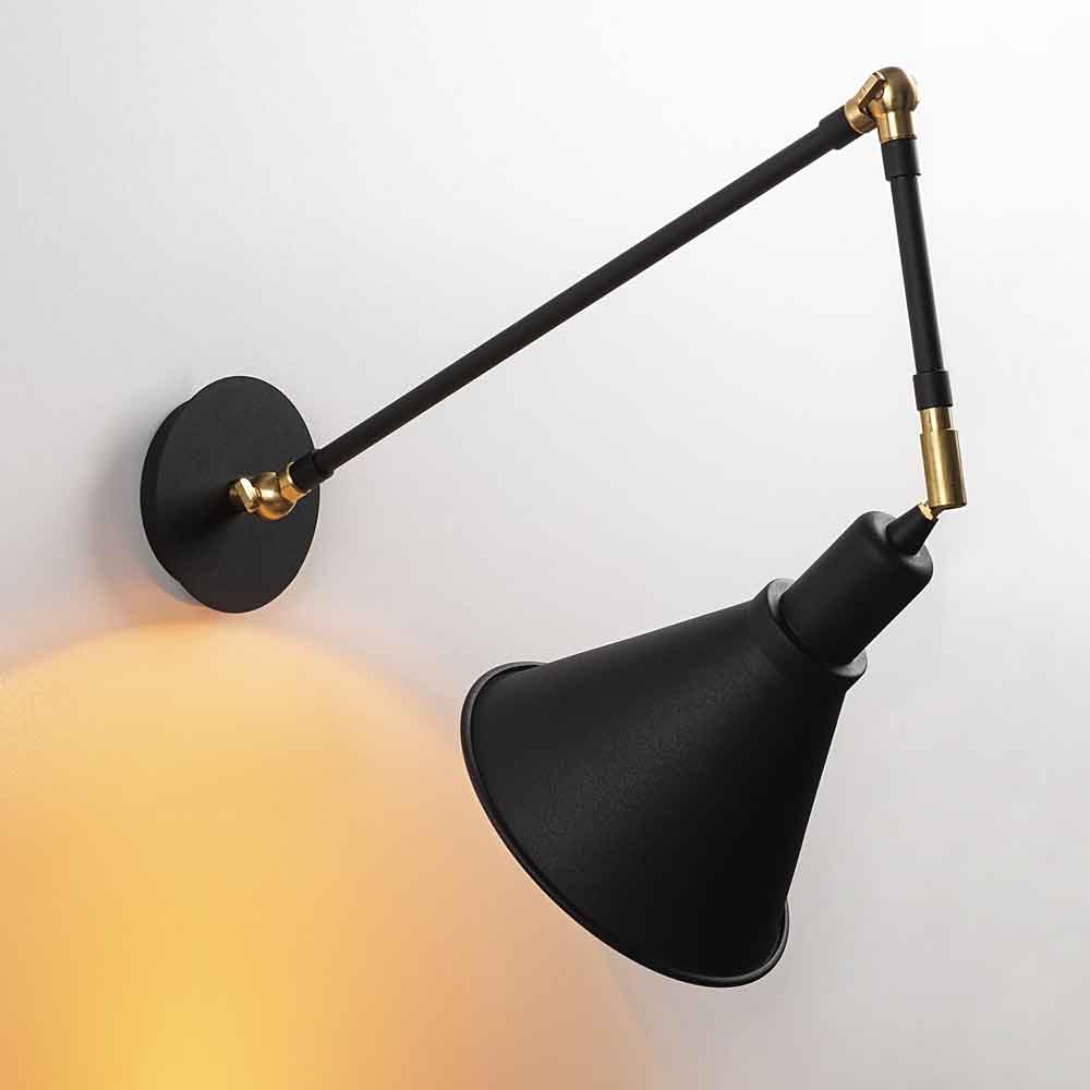 Berceste Adjustable Barn Shade Metal Wall Lamp in Black