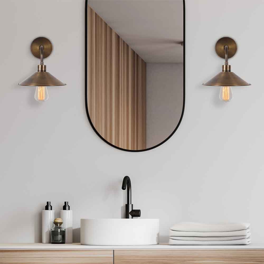 Berceste Cone Metal Bathroom Wall Light in Vintage