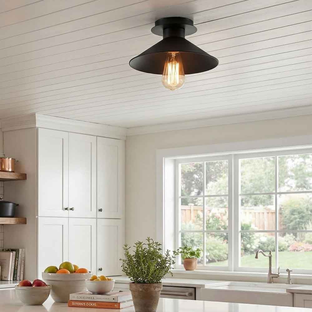 Berceste Cone Metal Ceiling Light in Black