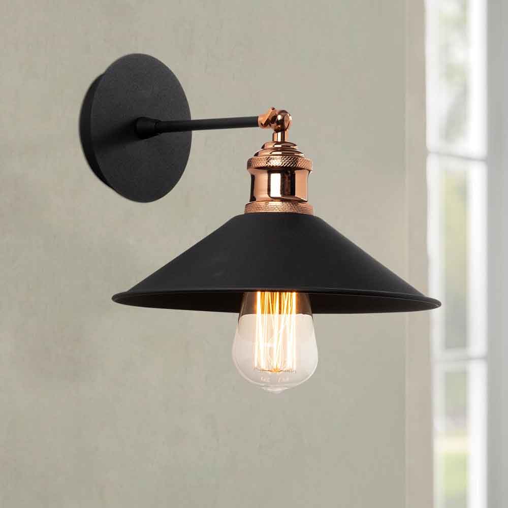 Berceste Cone Metal Wall Lamp in Black and Bronze