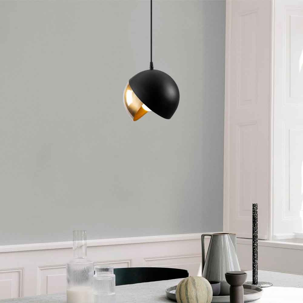 Berceste Large Orb Metal Ceiling Pendant Light in Black and Gold