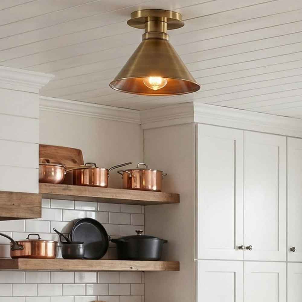 Berceste Metal Flush Ceiling Light in Copper