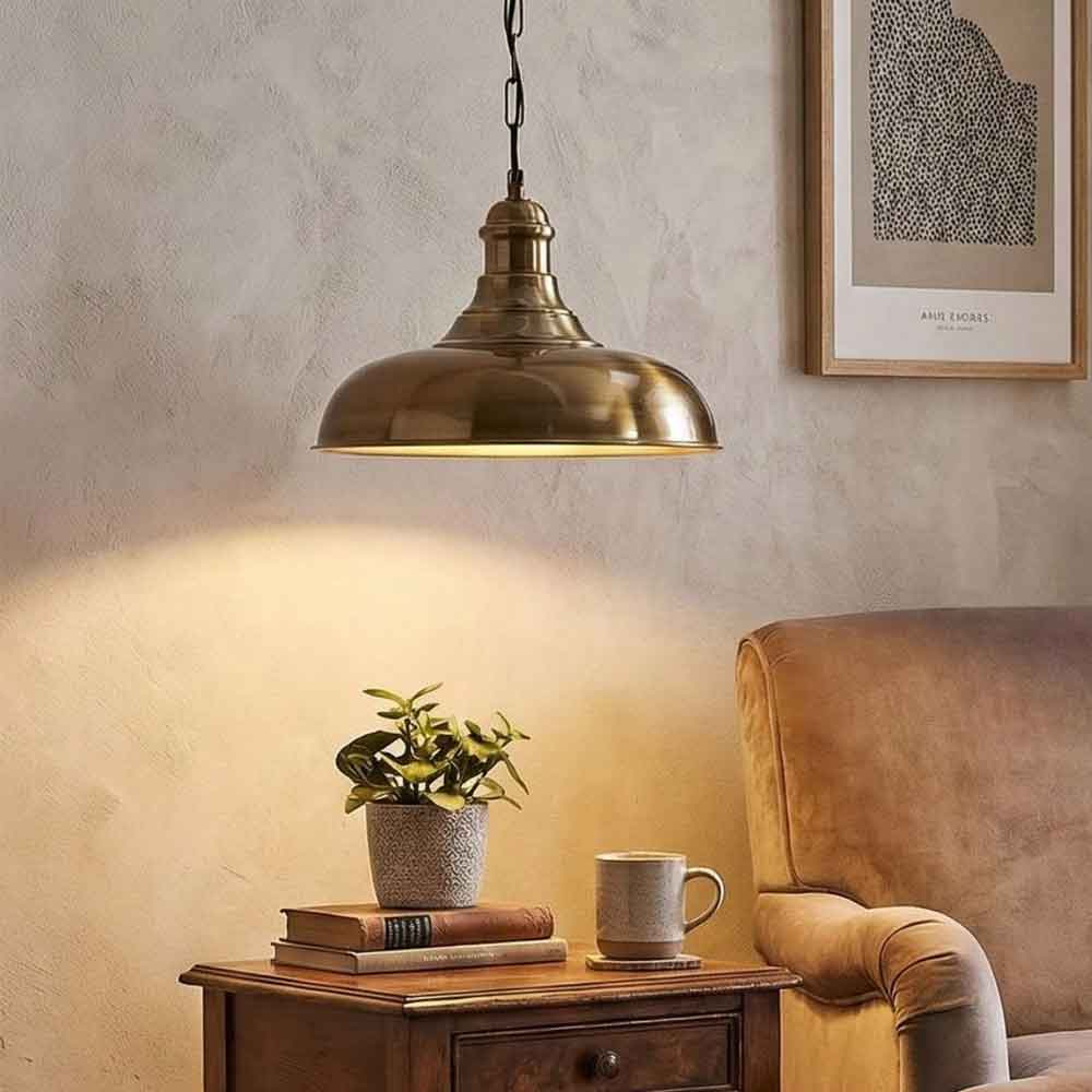 Berceste Metal Shallow Dome Ceiling Pendant Light in Gold