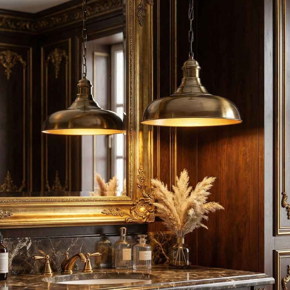 Berceste Metal Shallow Dome Ceiling Pendant Light in Gold