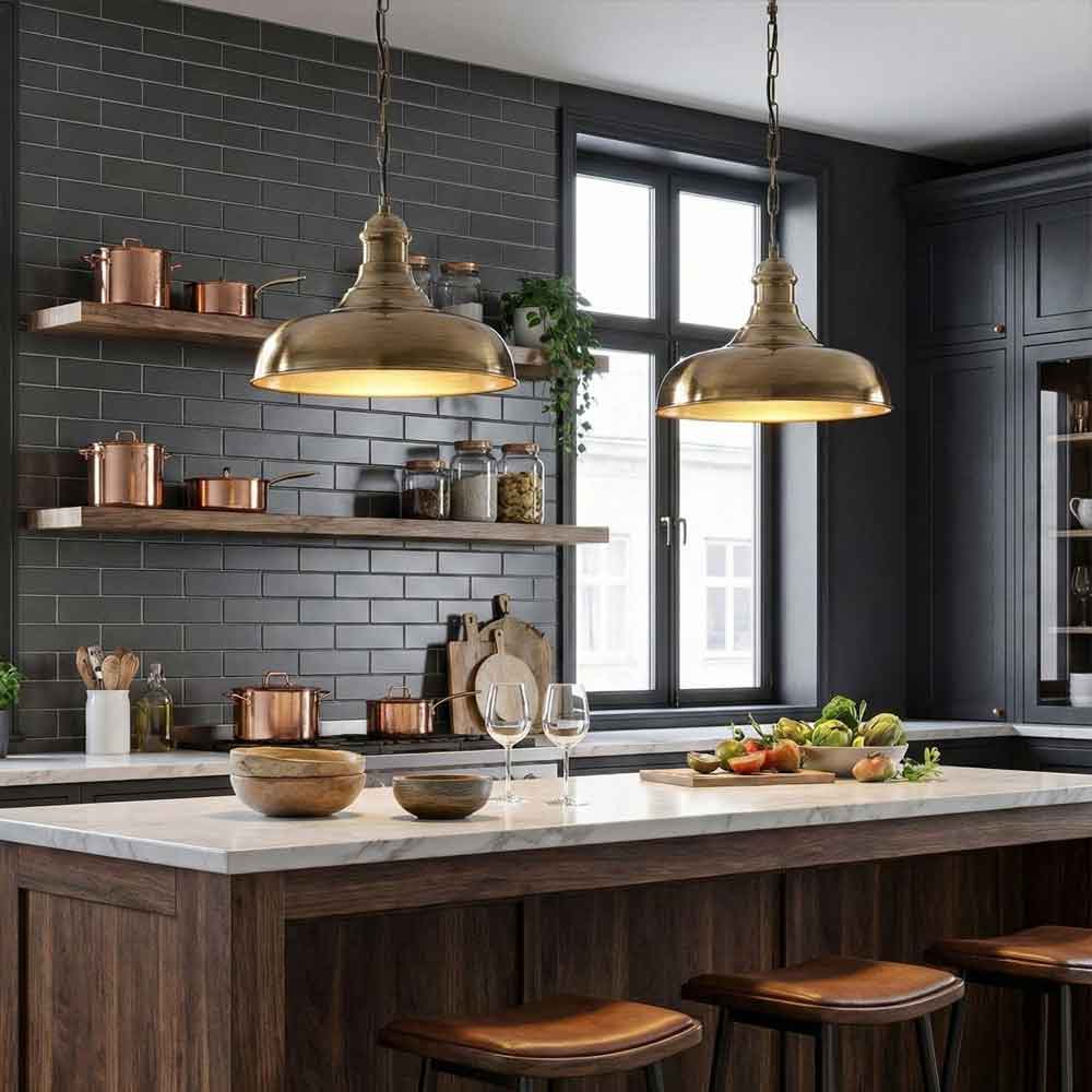 Berceste Metal Shallow Dome Ceiling Pendant Light in Gold