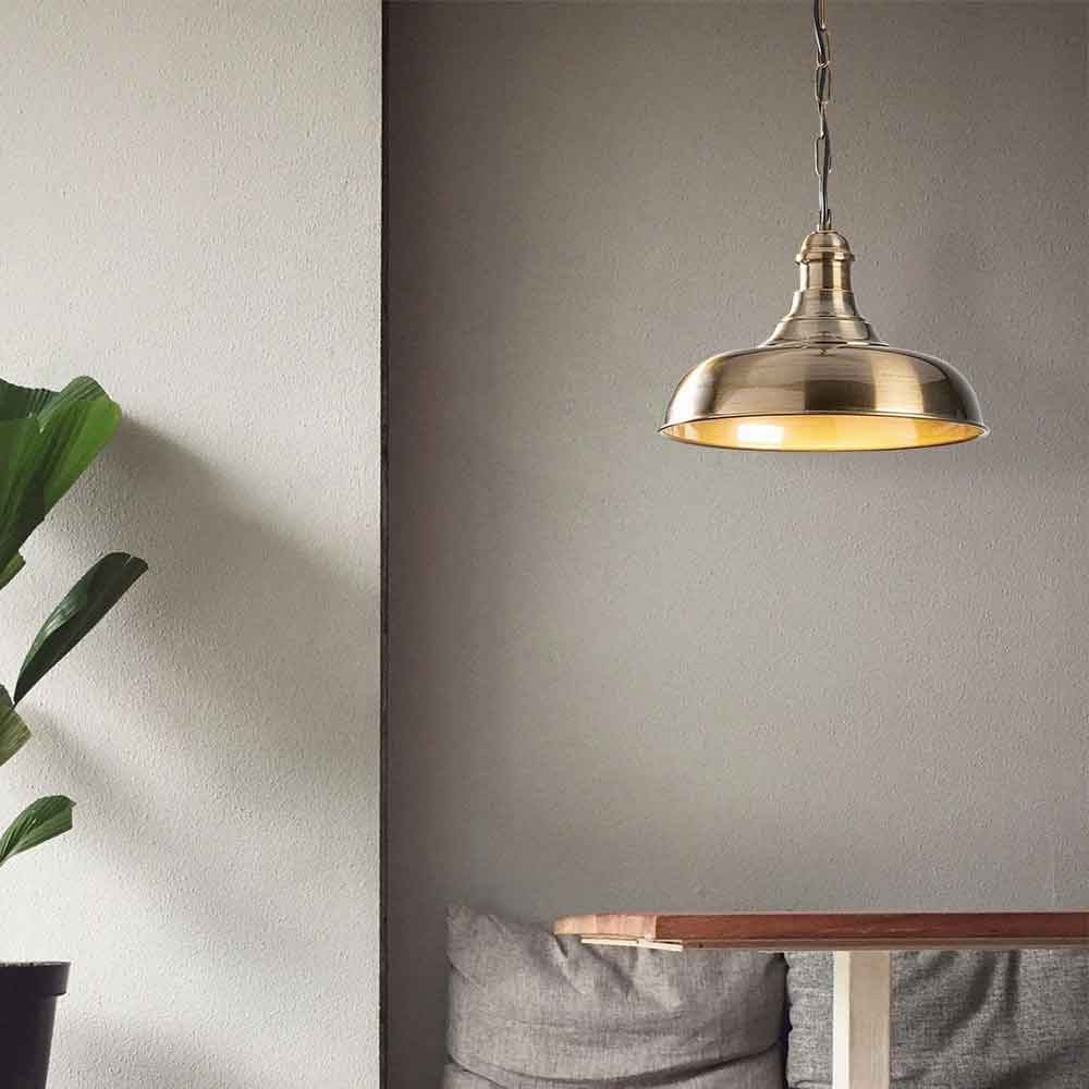 Berceste Metal Shallow Dome Ceiling Pendant Light in Gold