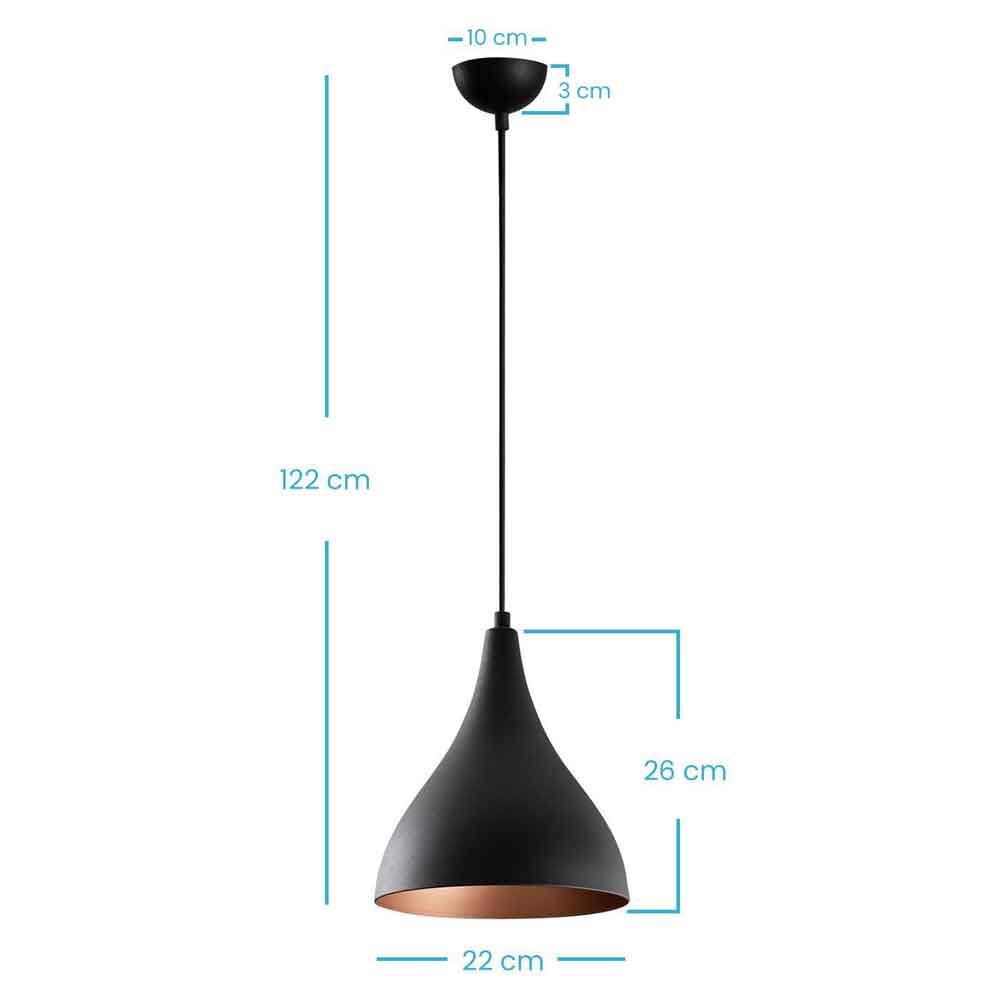 Berceste Metal Teardrop Ceiling Pendant Light in Matt Black