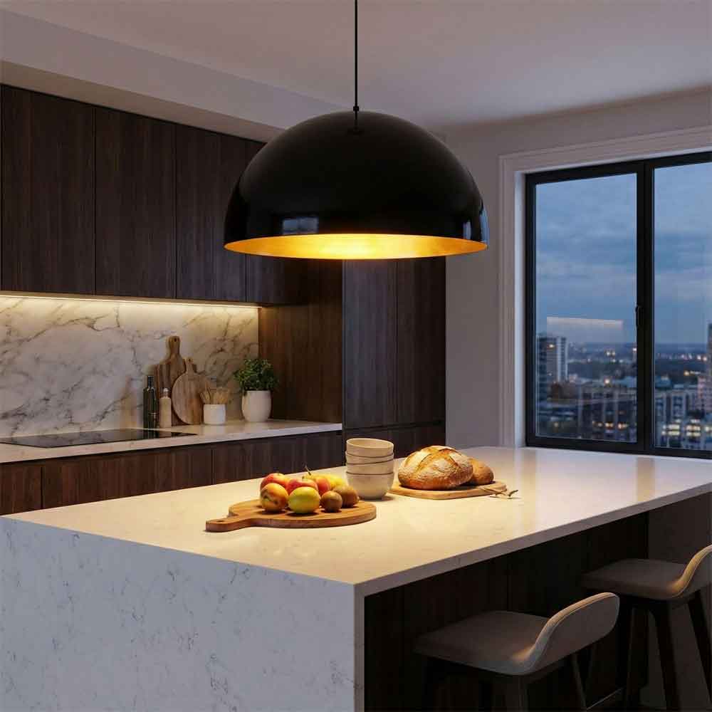 Berceste Round Bowl Large Metal Ceiling Pendant Light in Black