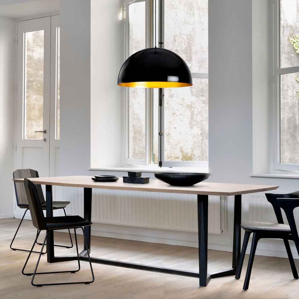 Berceste Round Bowl Large Metal Ceiling Pendant Light in Black