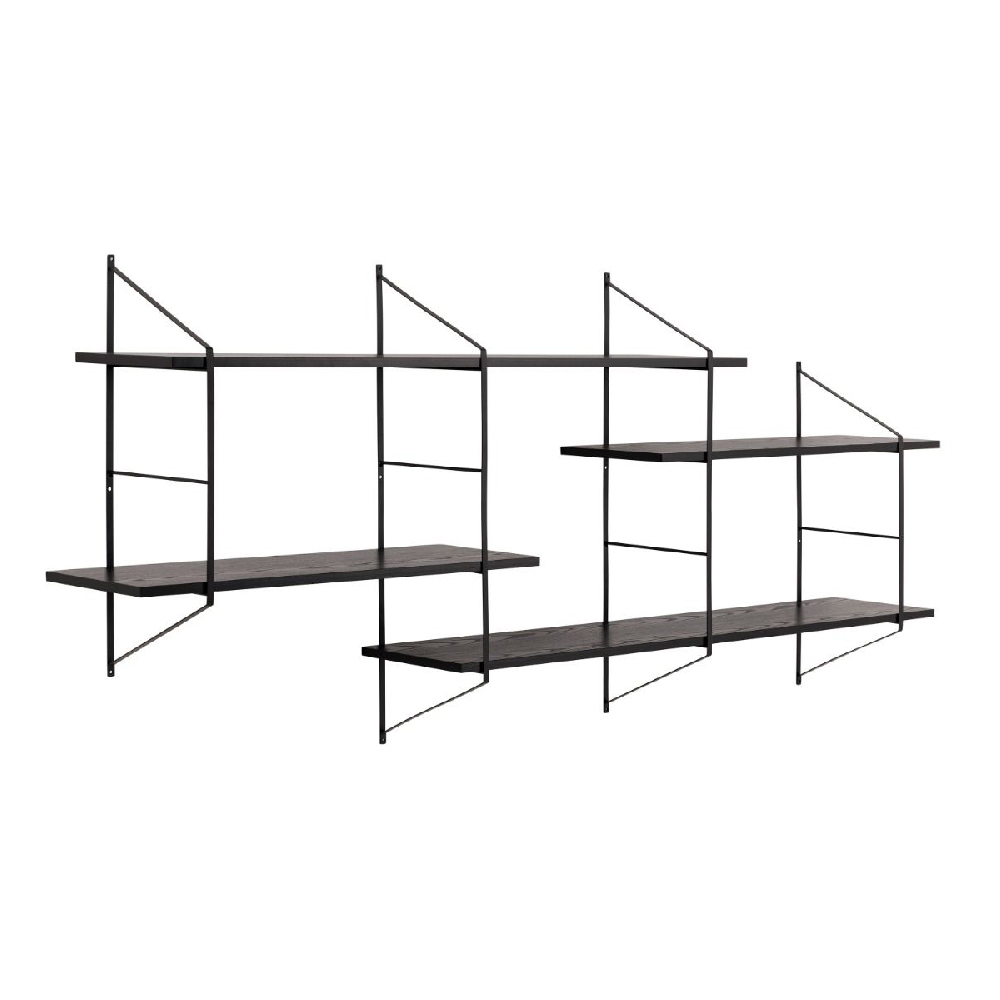Berea Wall Hung Wooden Shelving Unit With Metal Frame In Black
