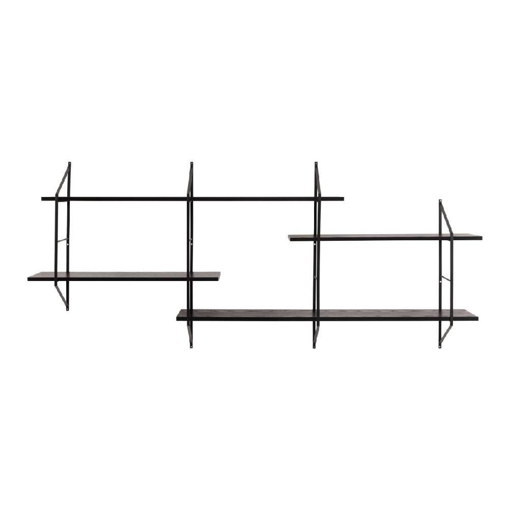Berea Wall Hung Wooden Shelving Unit With Metal Frame In Black