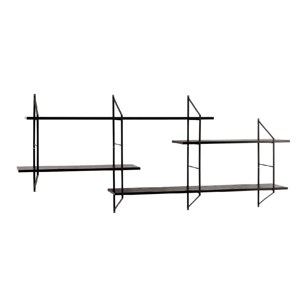 Berea Wall Hung Wooden Shelving Unit With Metal Frame In Black