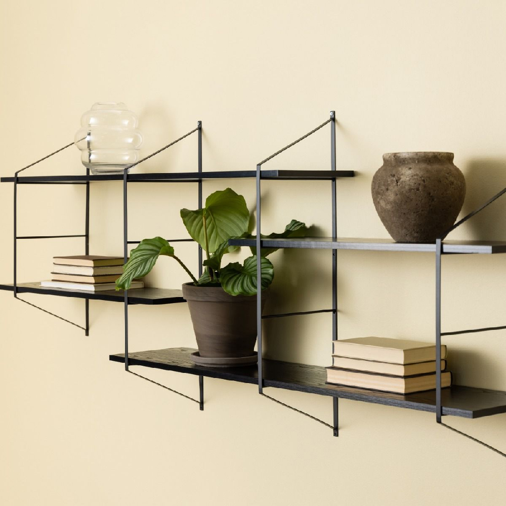 Berea Wall Hung Wooden Shelving Unit With Metal Frame In Black