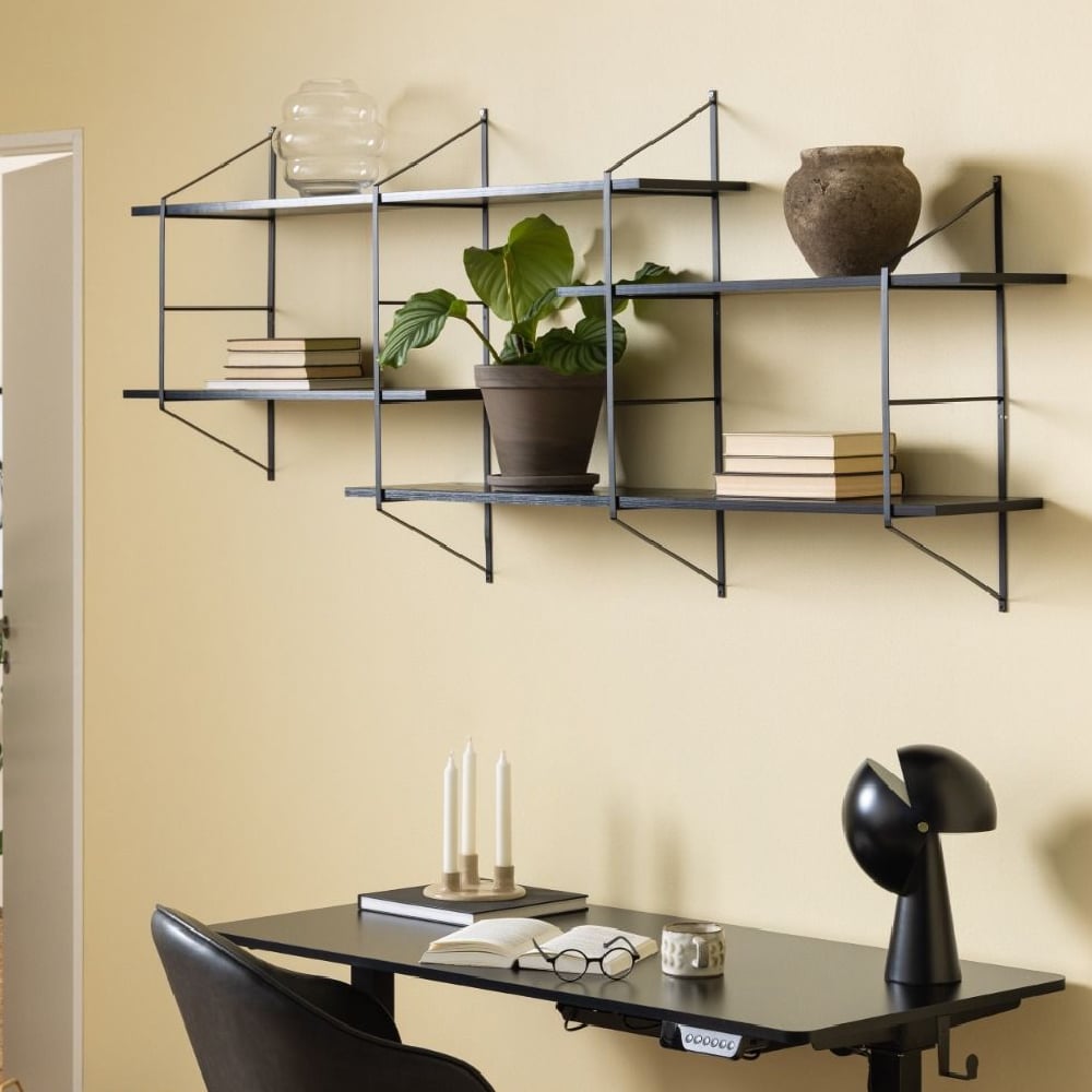 Read more about Berea wall hung wooden shelving unit with metal frame in black