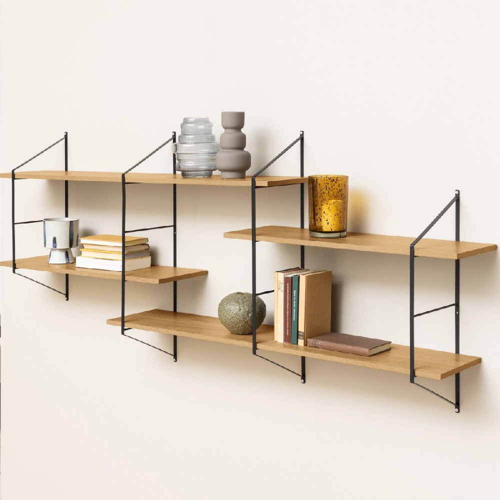 Berea Wall Hung Wooden Shelving Unit With Metal Frame In Oak Furniture in Fashion