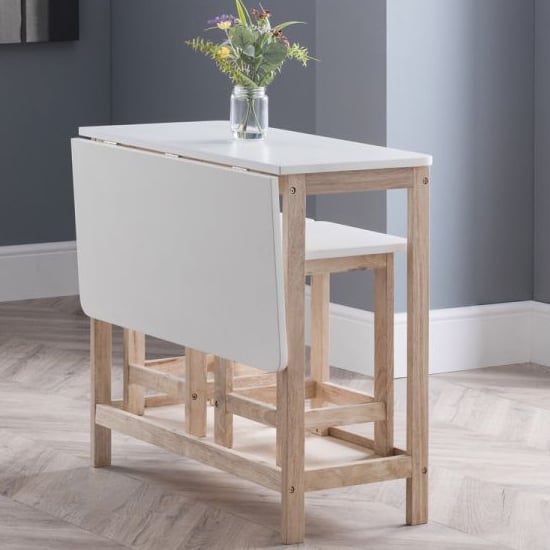 Basira Bar Set With 2 Stools In White Lacquer_2