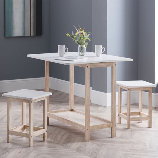 Photo of Basira bar set with 2 stools in white lacquer