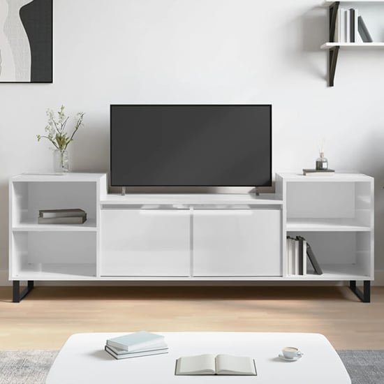 Bergen High Gloss TV Stand With 2 Doors 2 Shelves In White