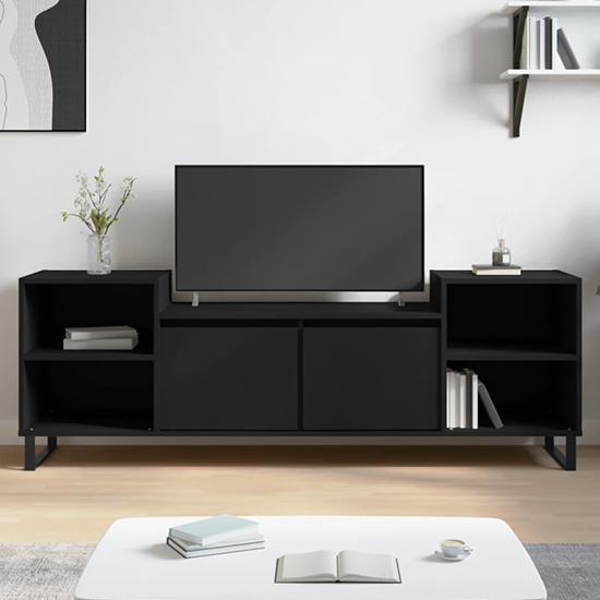 Product photograph of Bergen Wooden Tv Stand With 2 Doors 2 Shelves In Black from Furniture in Fashion