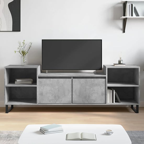 Product photograph of Bergen Wooden Tv Stand With 2 Doors 2 Shelves In Concrete Effect from Furniture in Fashion