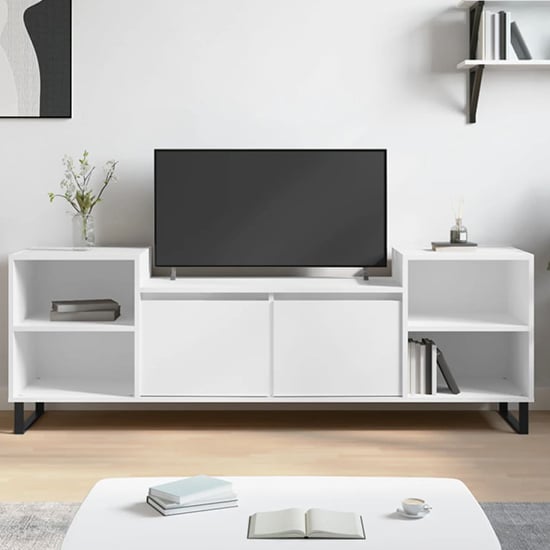 Product photograph of Bergen Wooden Tv Stand With 2 Doors 2 Shelves In White from Furniture in Fashion