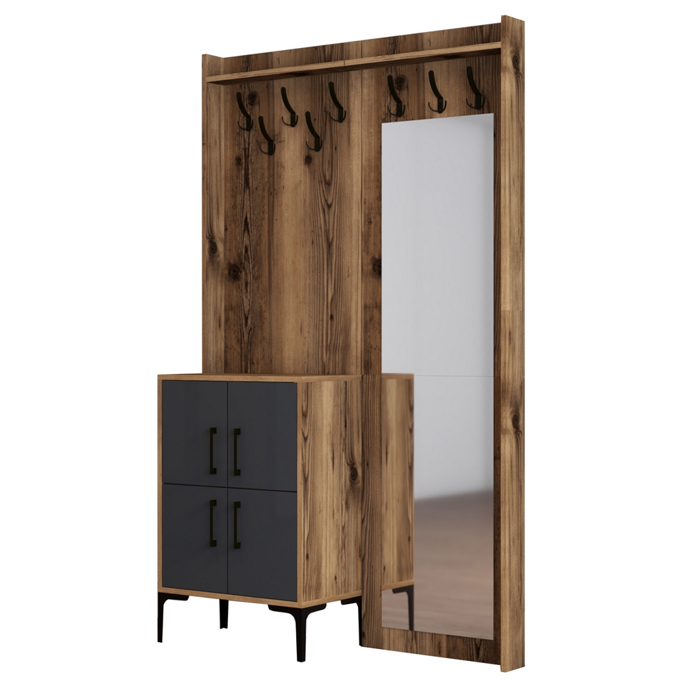 Bergen Wooden Hallway Furniture with 4 Anthracite Doors in Walnut