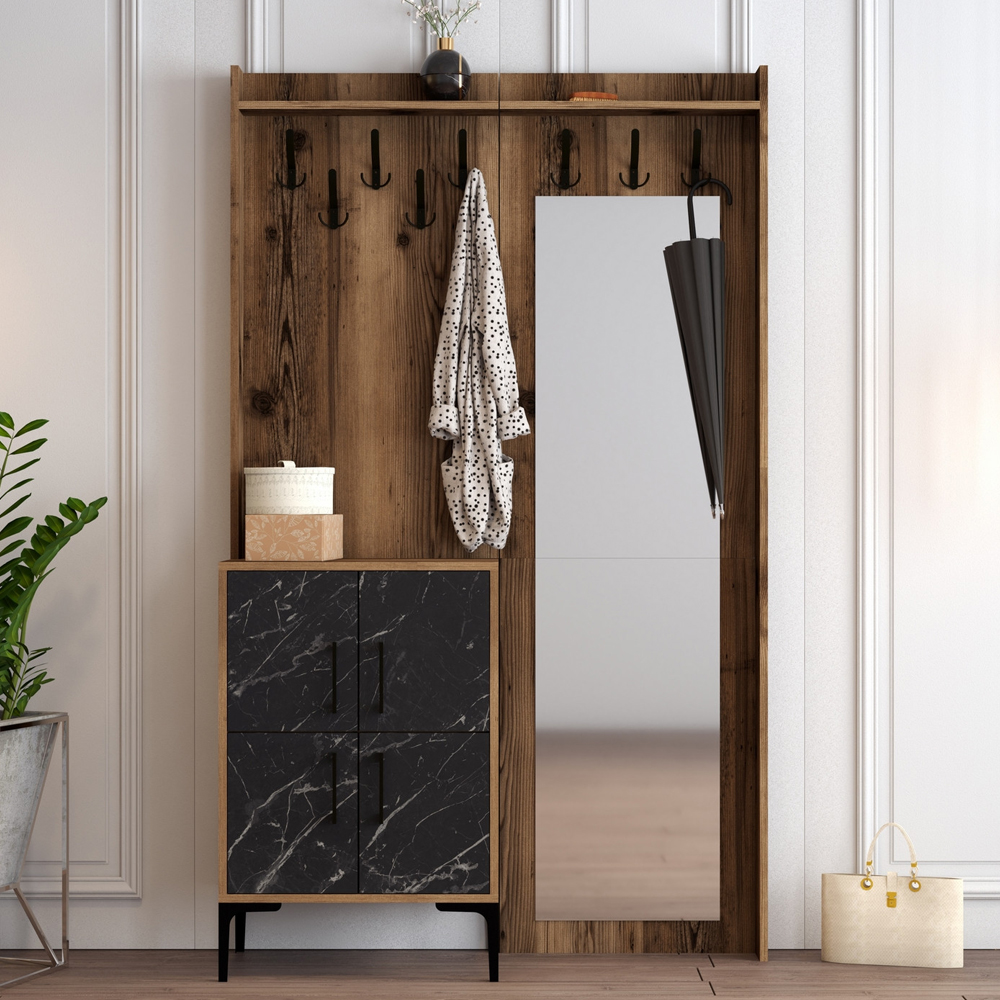 Bergen Wooden Hallway Furniture with 4 Black Doors in Walnut