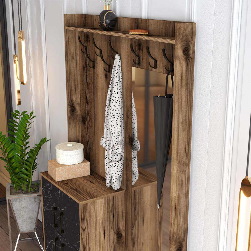 Bergen Wooden Hallway Furniture with 4 Black Doors in Walnut