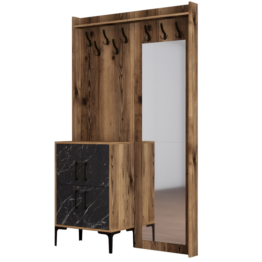 Bergen Wooden Hallway Furniture with 4 Black Doors in Walnut