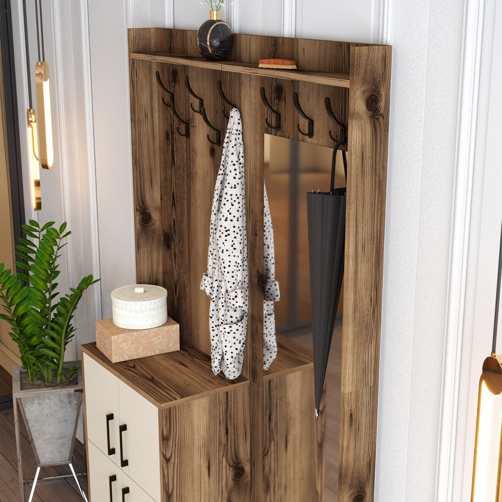 Bergen Wooden Hallway Furniture with 4 Cream Doors in Walnut