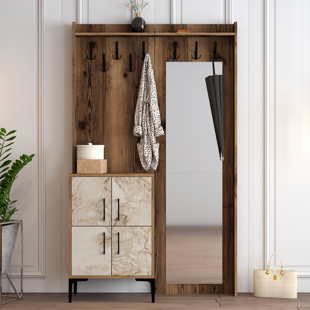 Bergen Wooden Hallway Furniture with 4 Off White Doors in Walnut