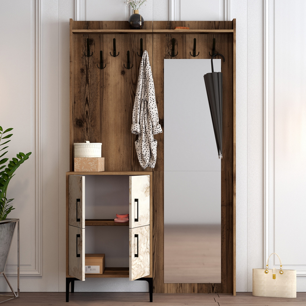 Bergen Wooden Hallway Furniture with 4 Off White Doors in Walnut