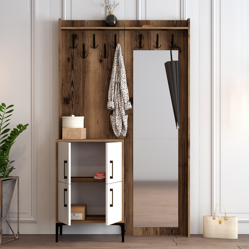 Bergen Wooden Hallway Furniture with 4 White Doors in Walnut