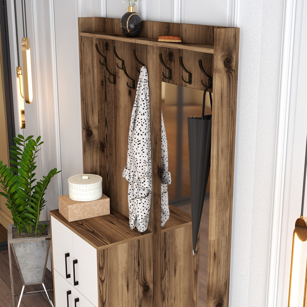 Bergen Wooden Hallway Furniture with 4 White Doors in Walnut