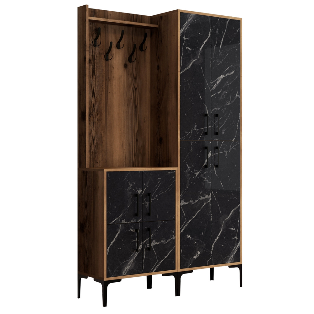 Bergen Wooden Hallway Furniture with Coat Rack in Walnut and Black