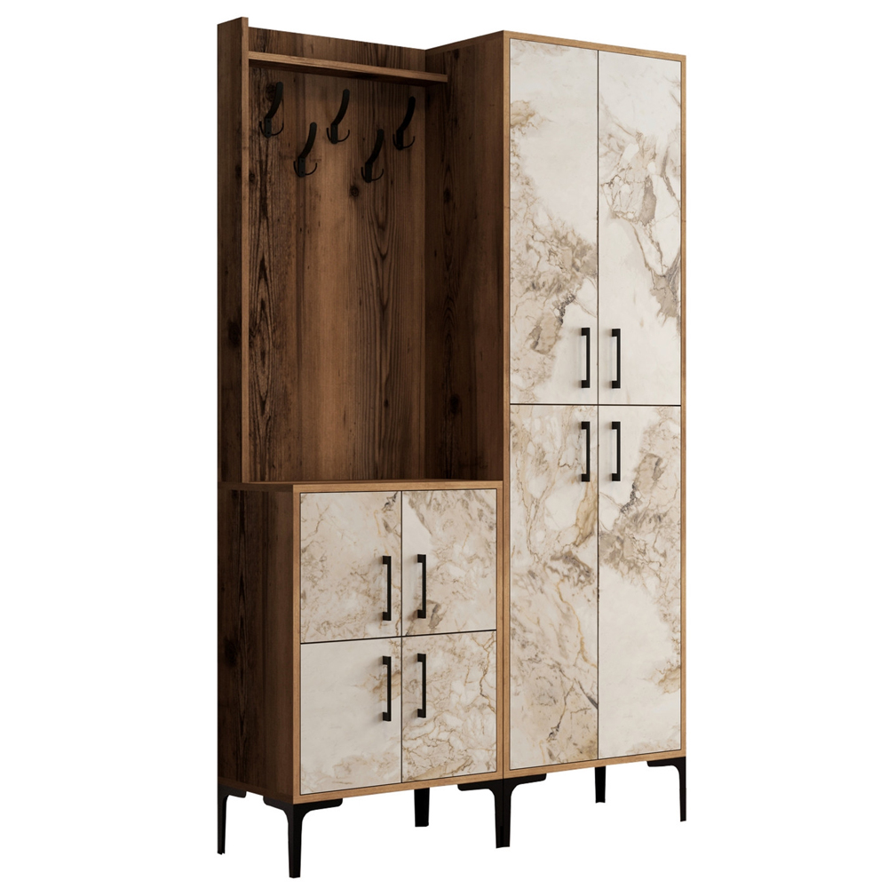 Bergen Wooden Hallway Furniture with Coat Rack in Walnut and Off White