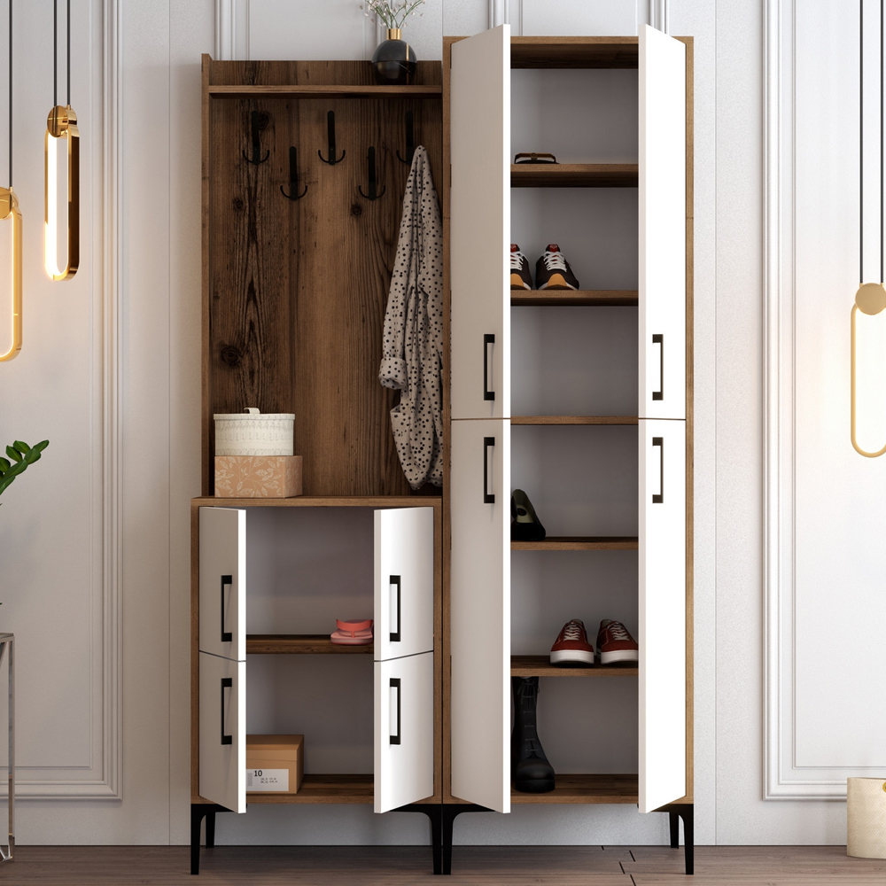 Bergen Wooden Hallway Furniture with Coat Rack in Walnut and White