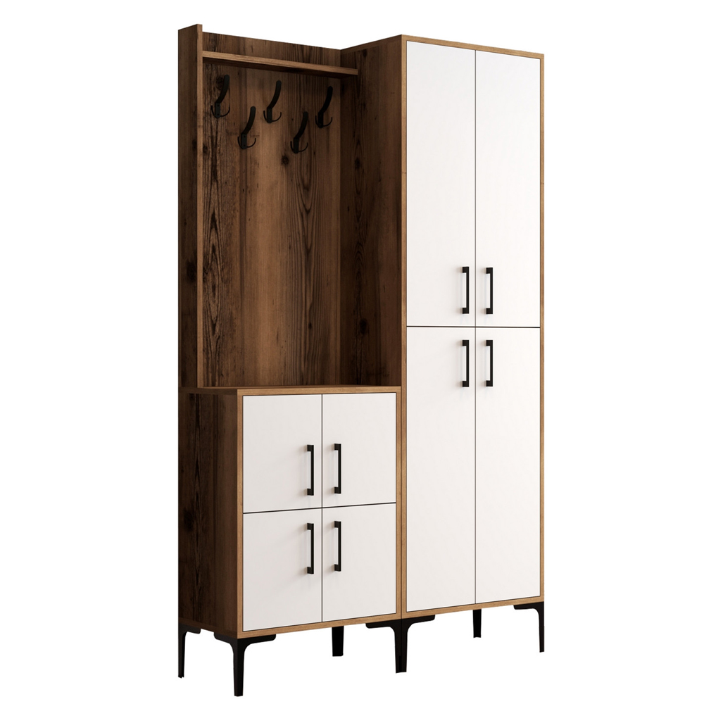 Bergen Wooden Hallway Furniture with Coat Rack in Walnut and White