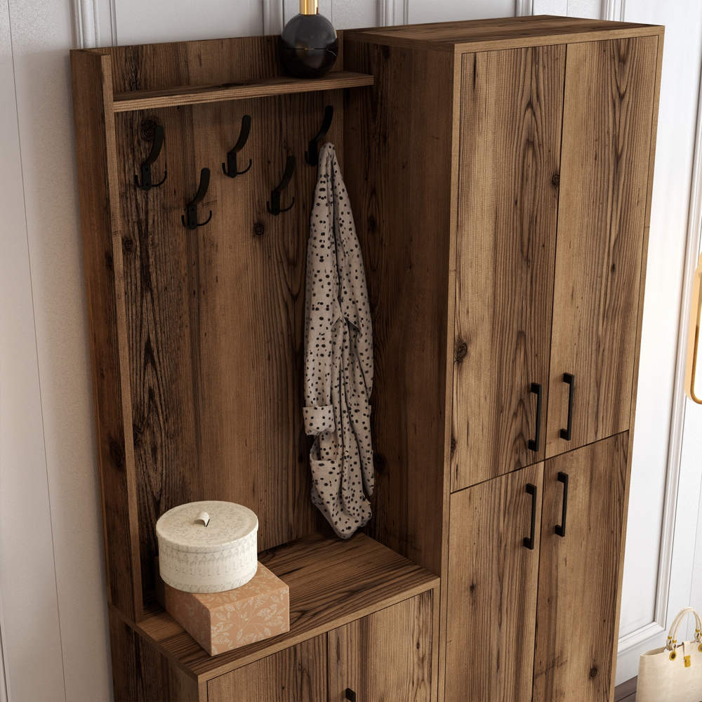 Bergen Wooden Hallway Furniture with Coat Rack in Walnut