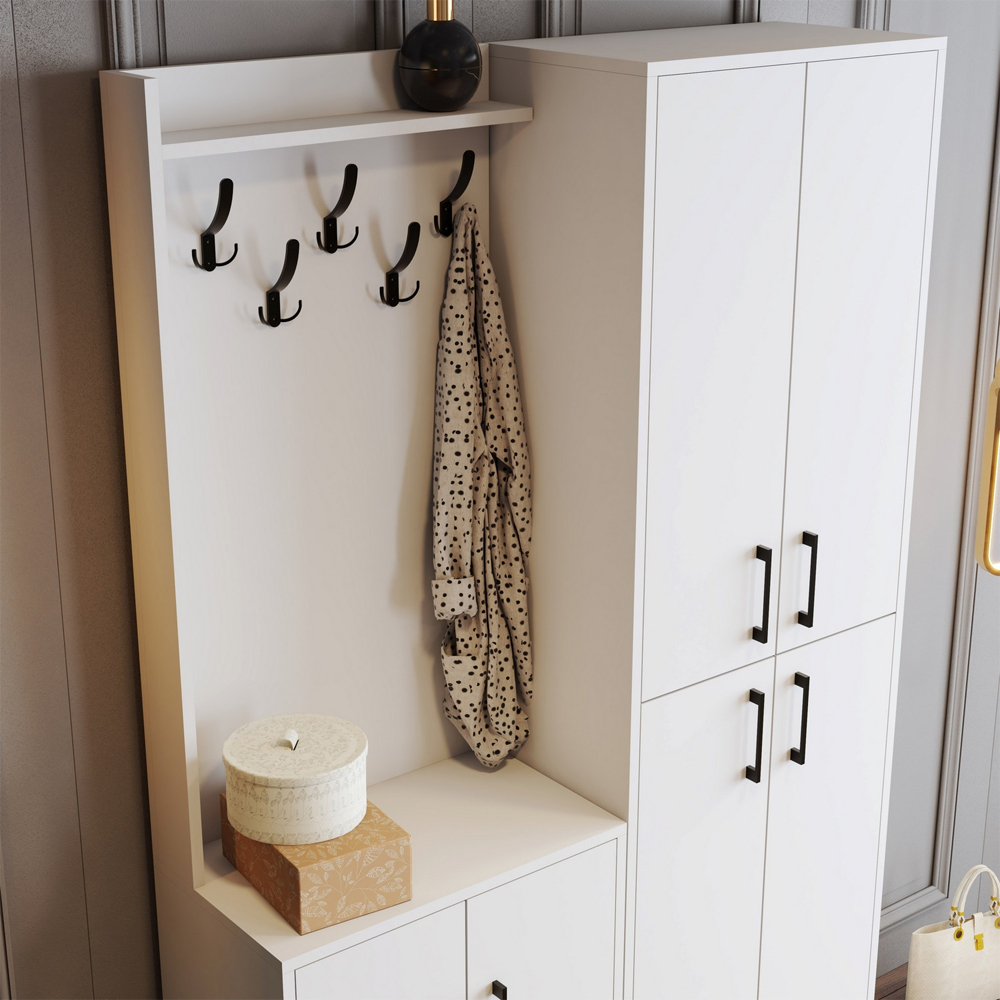 Bergen Wooden Hallway Furniture with Coat Rack in White