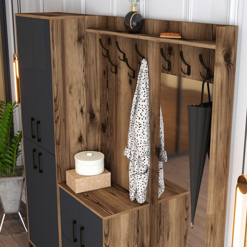 Bergen Wooden Hallway Furniture with Mirror in Walnut and Anthracite