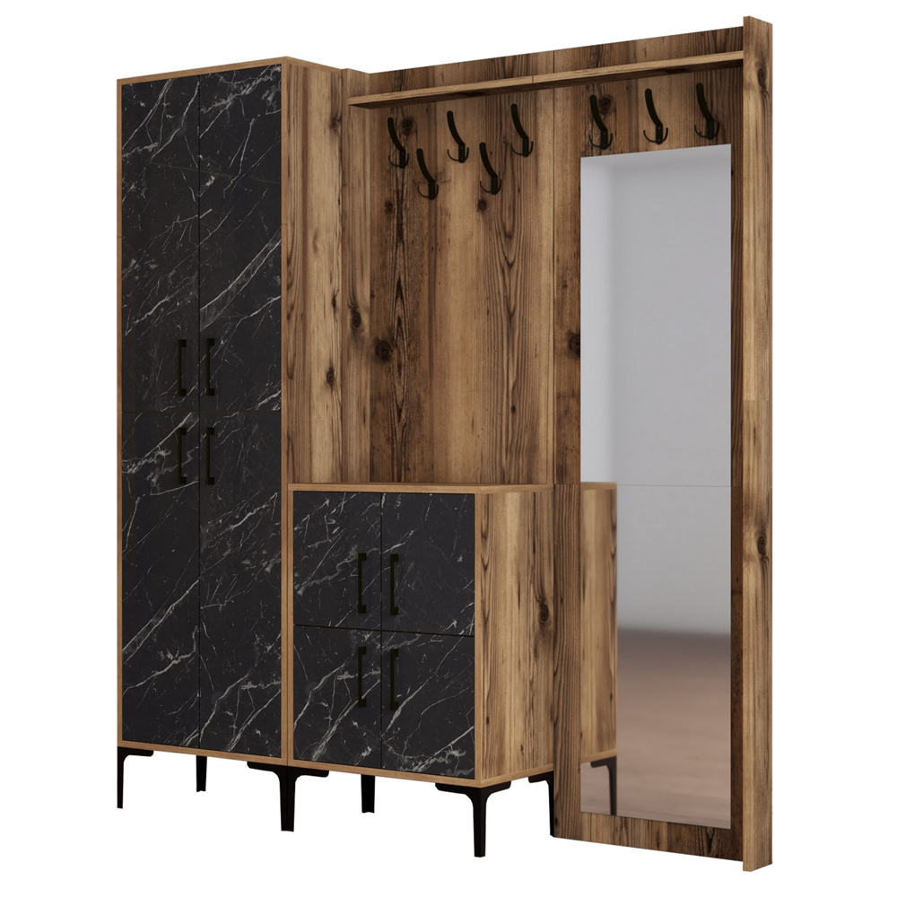 Bergen Wooden Hallway Furniture with Mirror in Walnut and Black