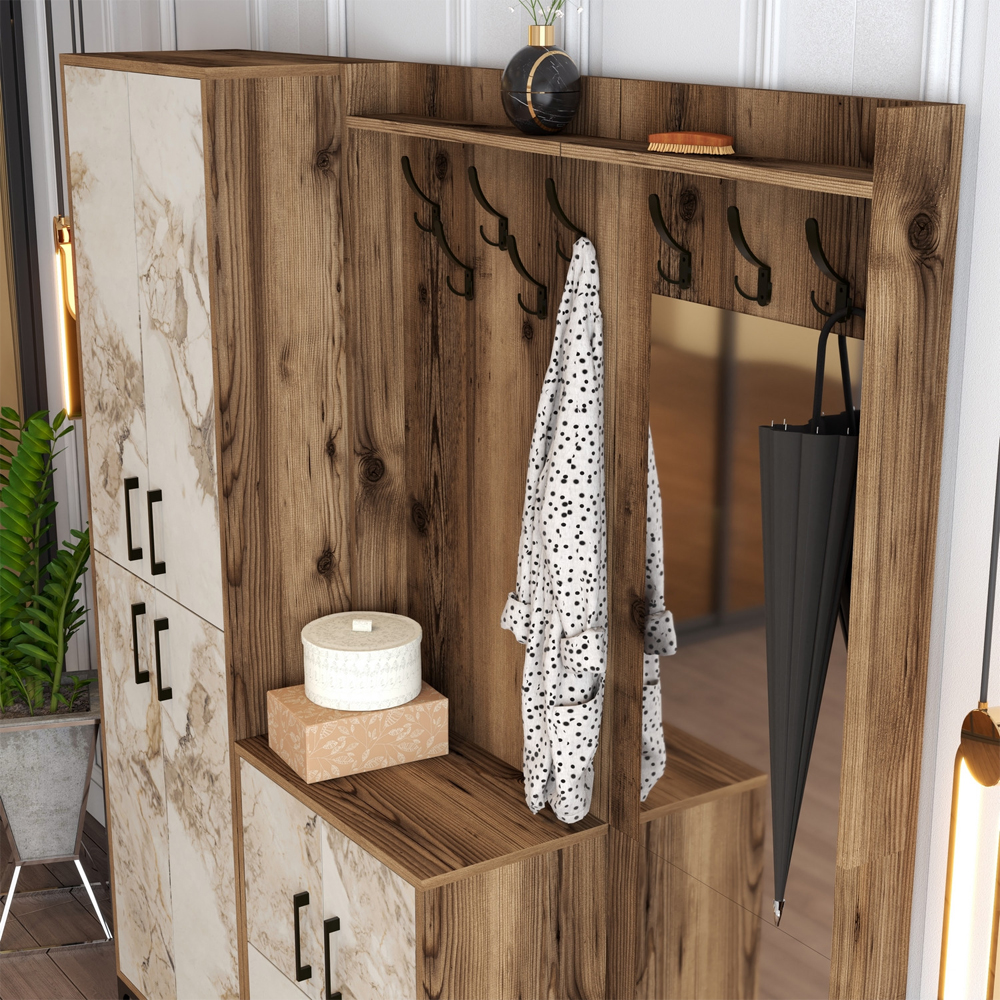 Bergen Wooden Hallway Furniture with Mirror in Walnut and Off White