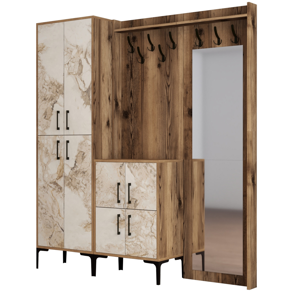 Bergen Wooden Hallway Furniture with Mirror in Walnut and Off White