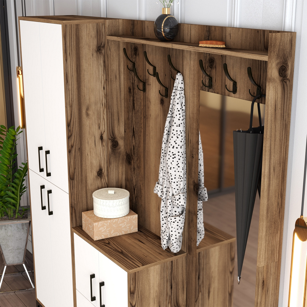 Bergen Wooden Hallway Furniture with Mirror in Walnut and White