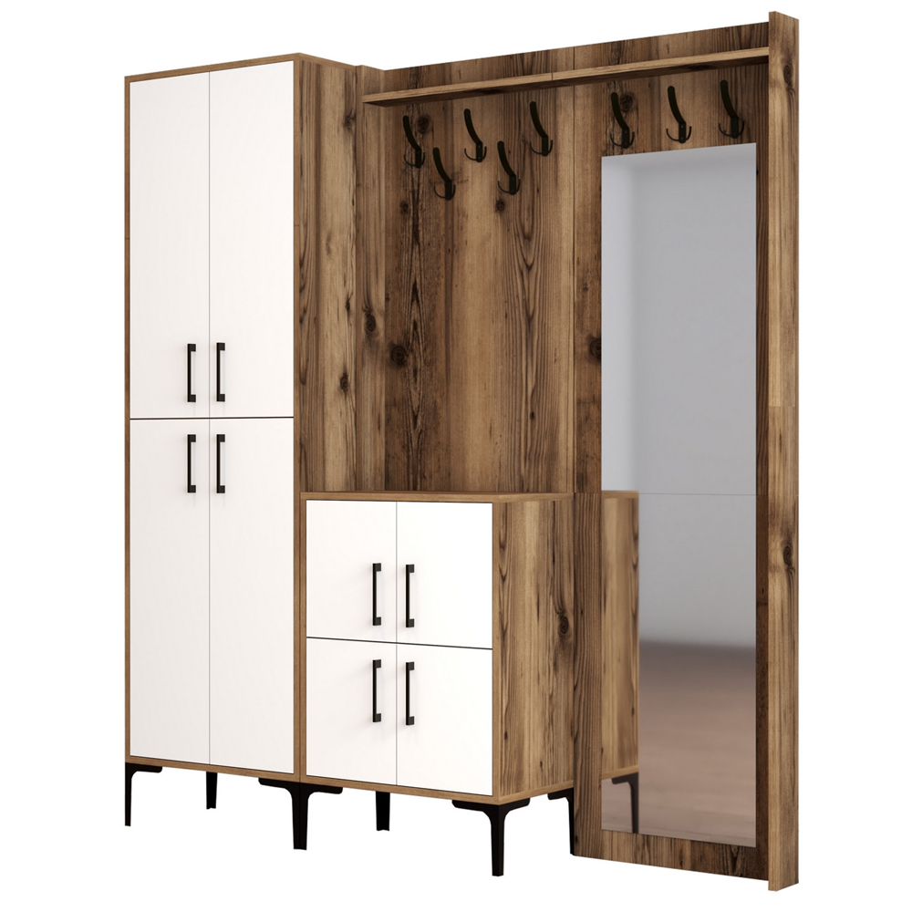 Bergen Wooden Hallway Furniture with Mirror in Walnut and White