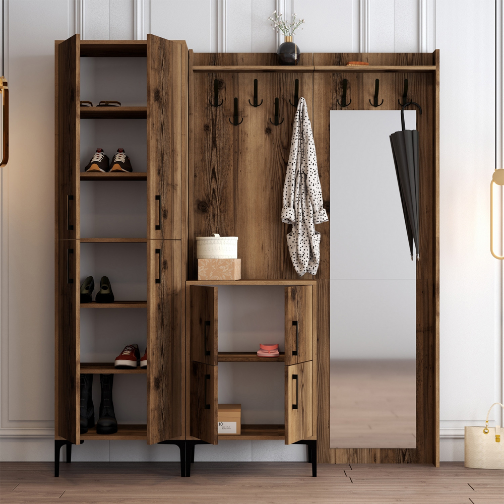 Bergen Wooden Hallway Furniture with Mirror in Walnut
